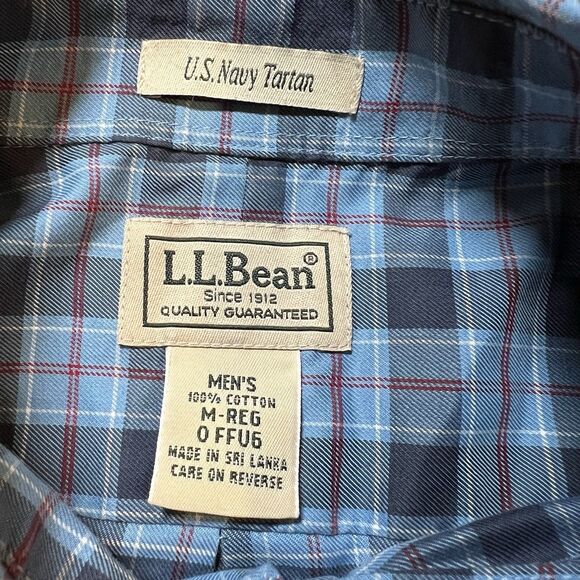 LL Bean Shirt Men M Reg US Navy Tartan Casual Preppy Button Down Pocket READ - Picture 3 of 9